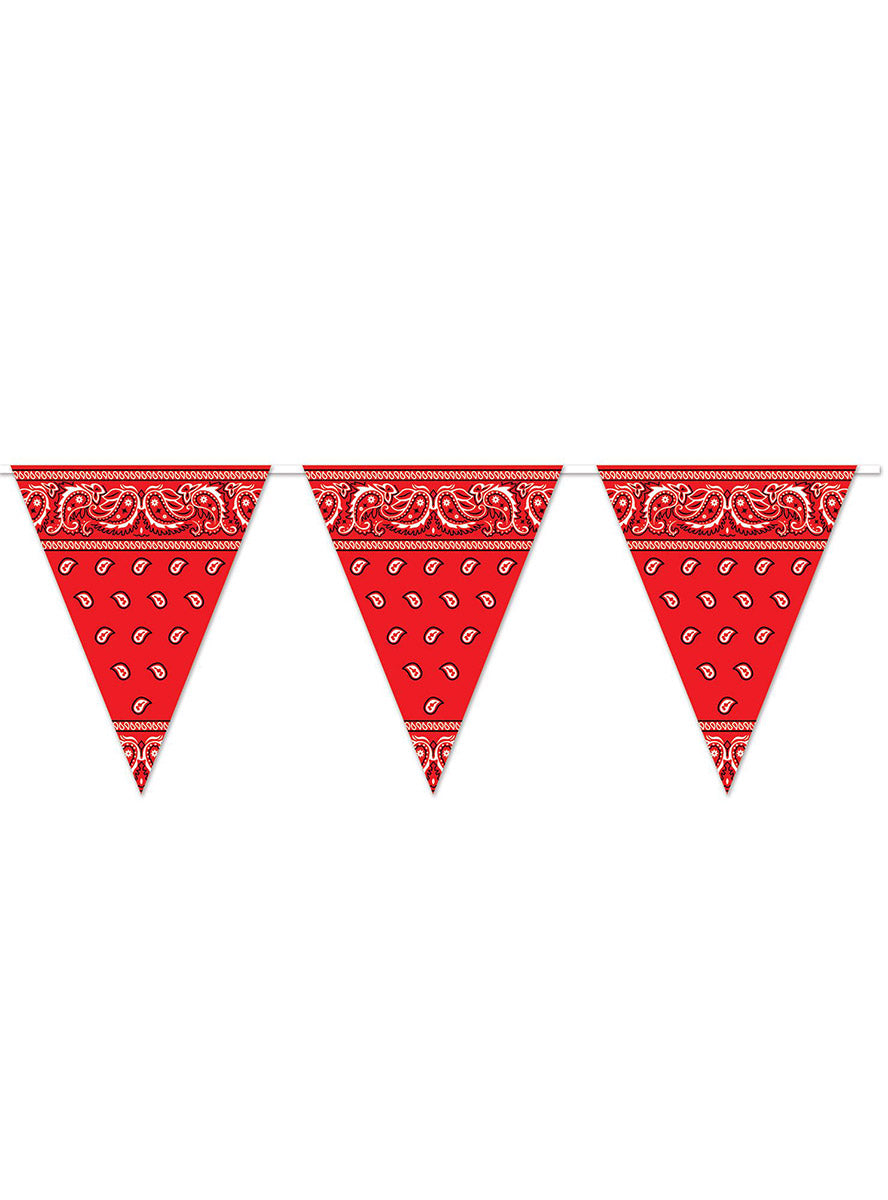 Red Paisley Print Pennant Flag Decoration - Close Image