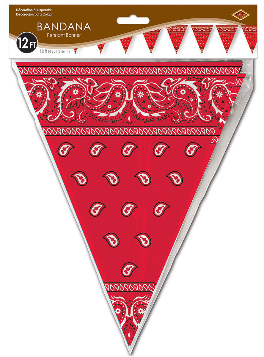 Red Paisley Print Pennant Flag Decoration - Packaging Image