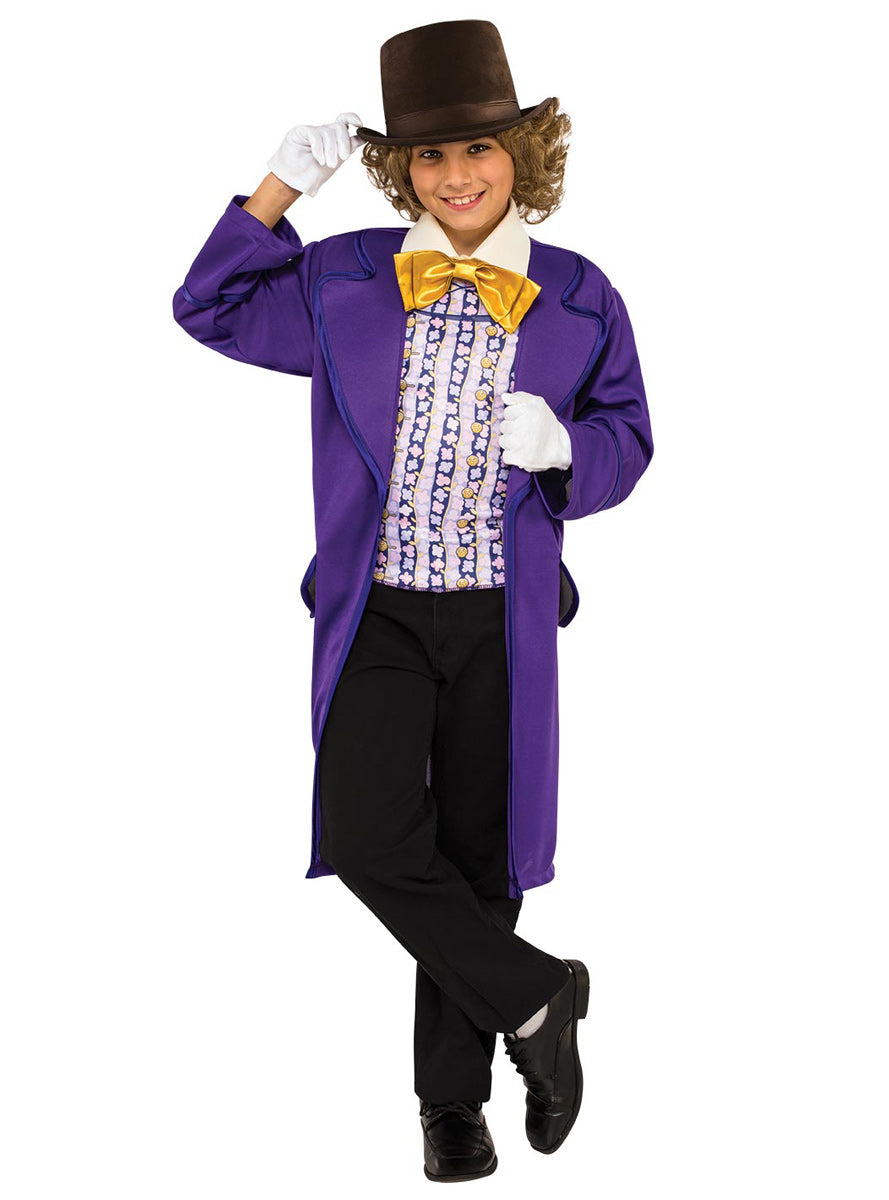 Boys Deluxe Purple Willy Wonka Roald Dahl Book Character Costume - Main Image