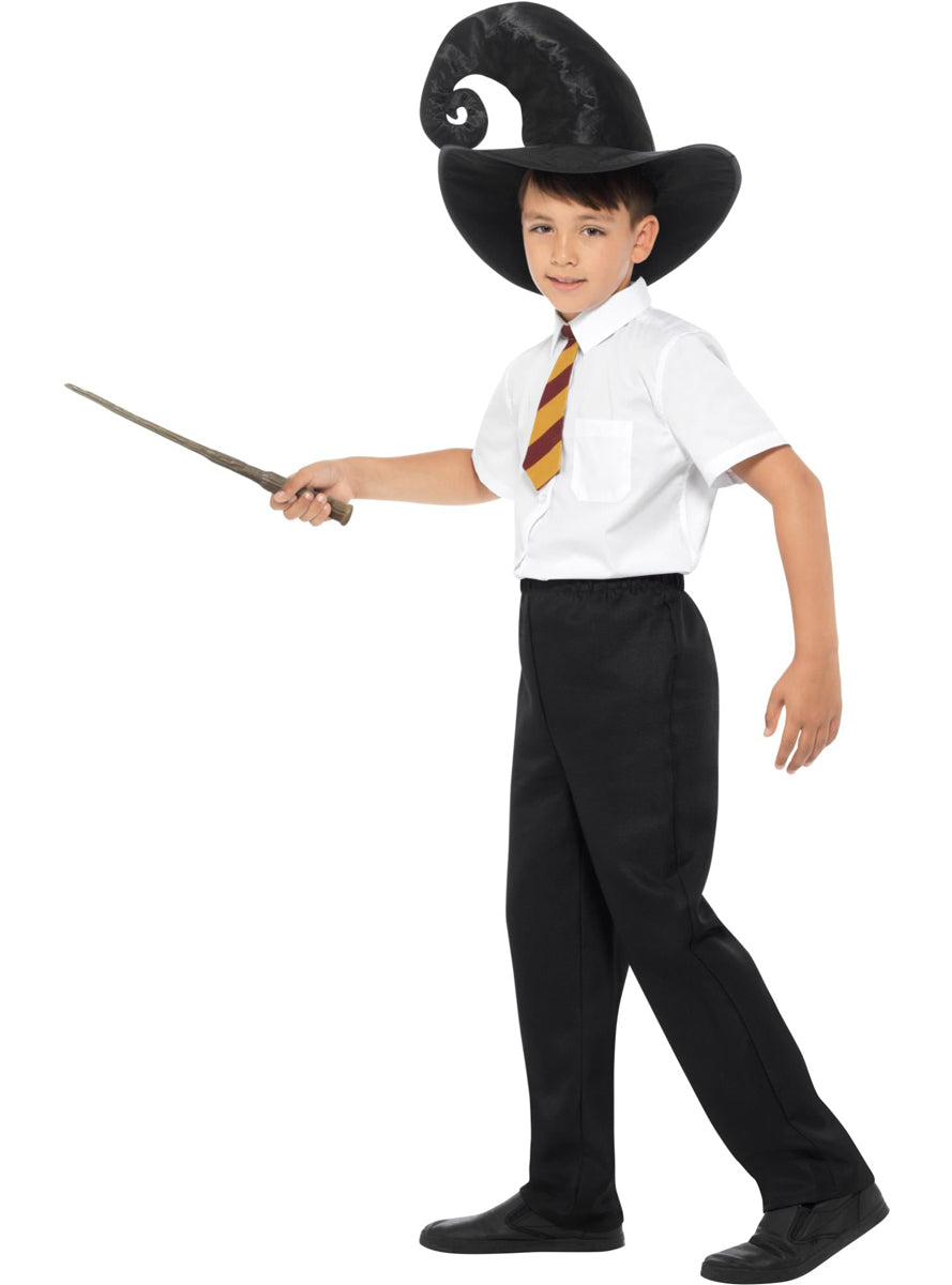 Wizard School Boys Hat Tie And Wand Costume Accessory Set - Side Image