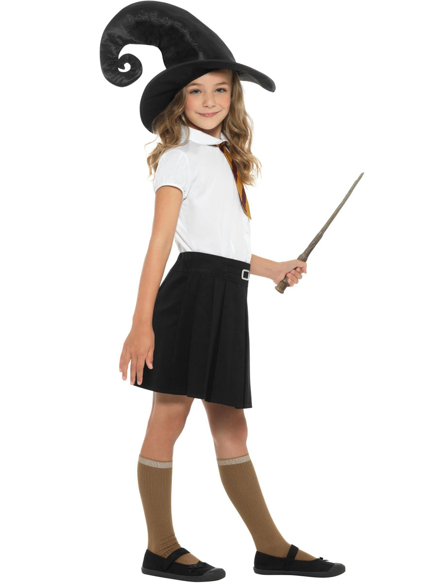 Wizard School Girls Hat Tie And Wand Costume Accessory Set - Side Image