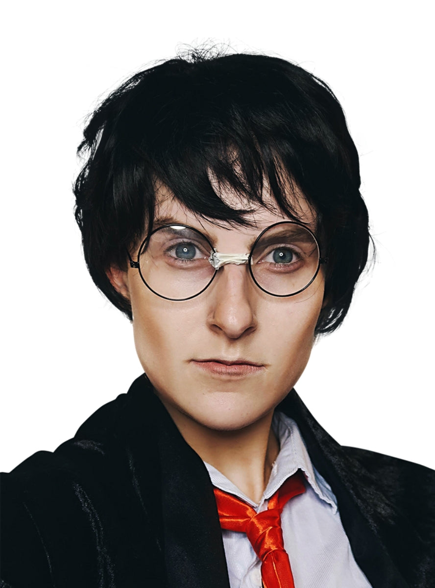 Wizard School Adults Short Black Costume Wig And Glasses Set - Main Image