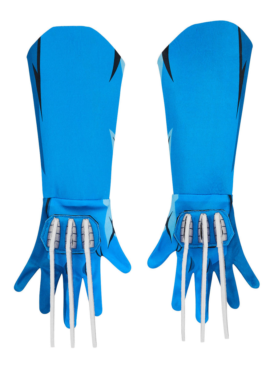 Boys Blue Wolverine Costume Gloves With Claws - Alternative Image 1