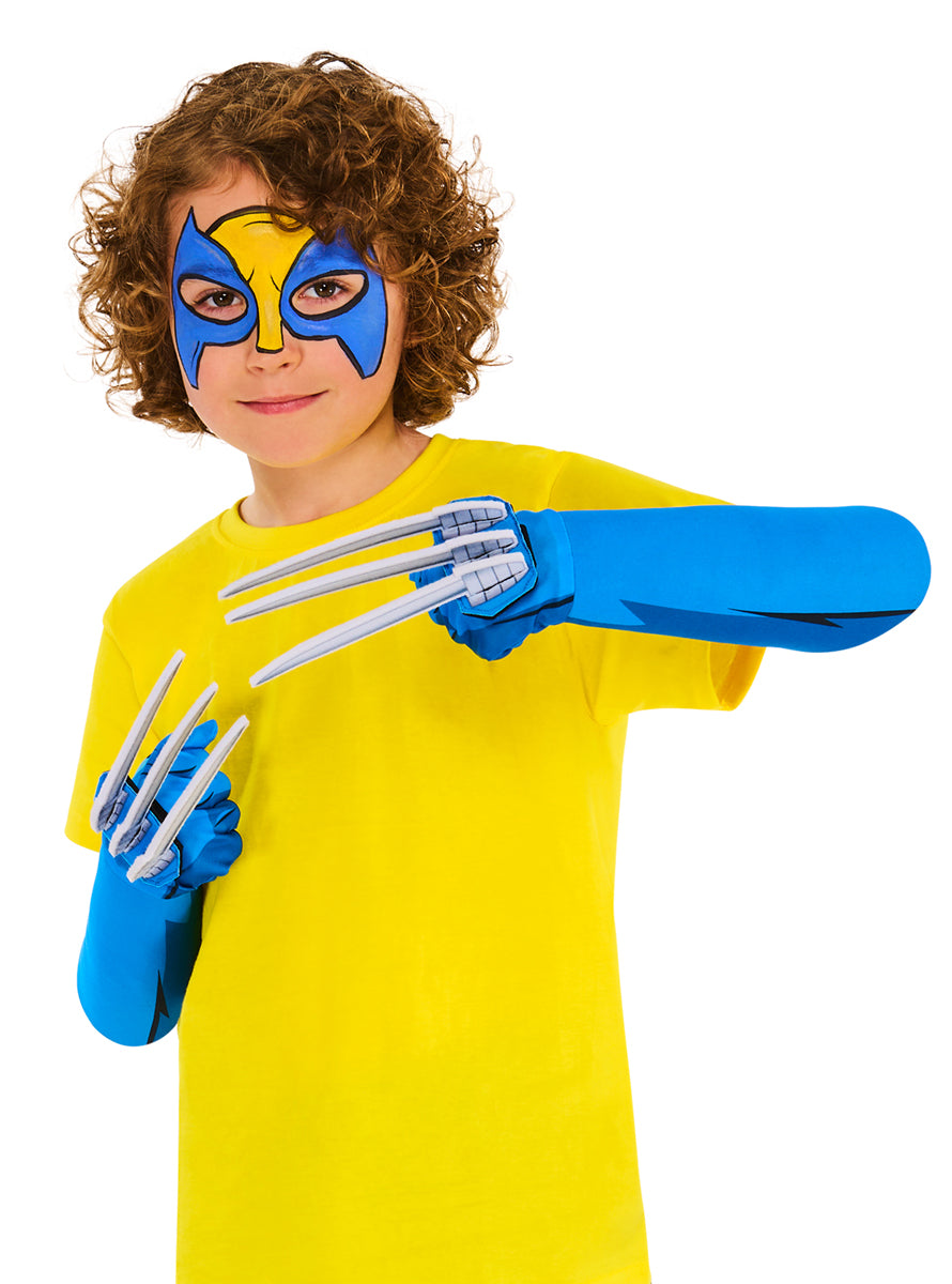 Boys Blue Wolverine Costume Gloves With Claws - Alternative Image 3