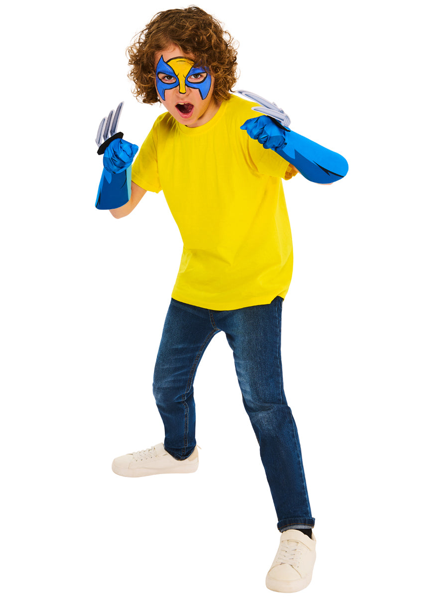 Boys Blue Wolverine Costume Gloves With Claws - Alternative Image 2