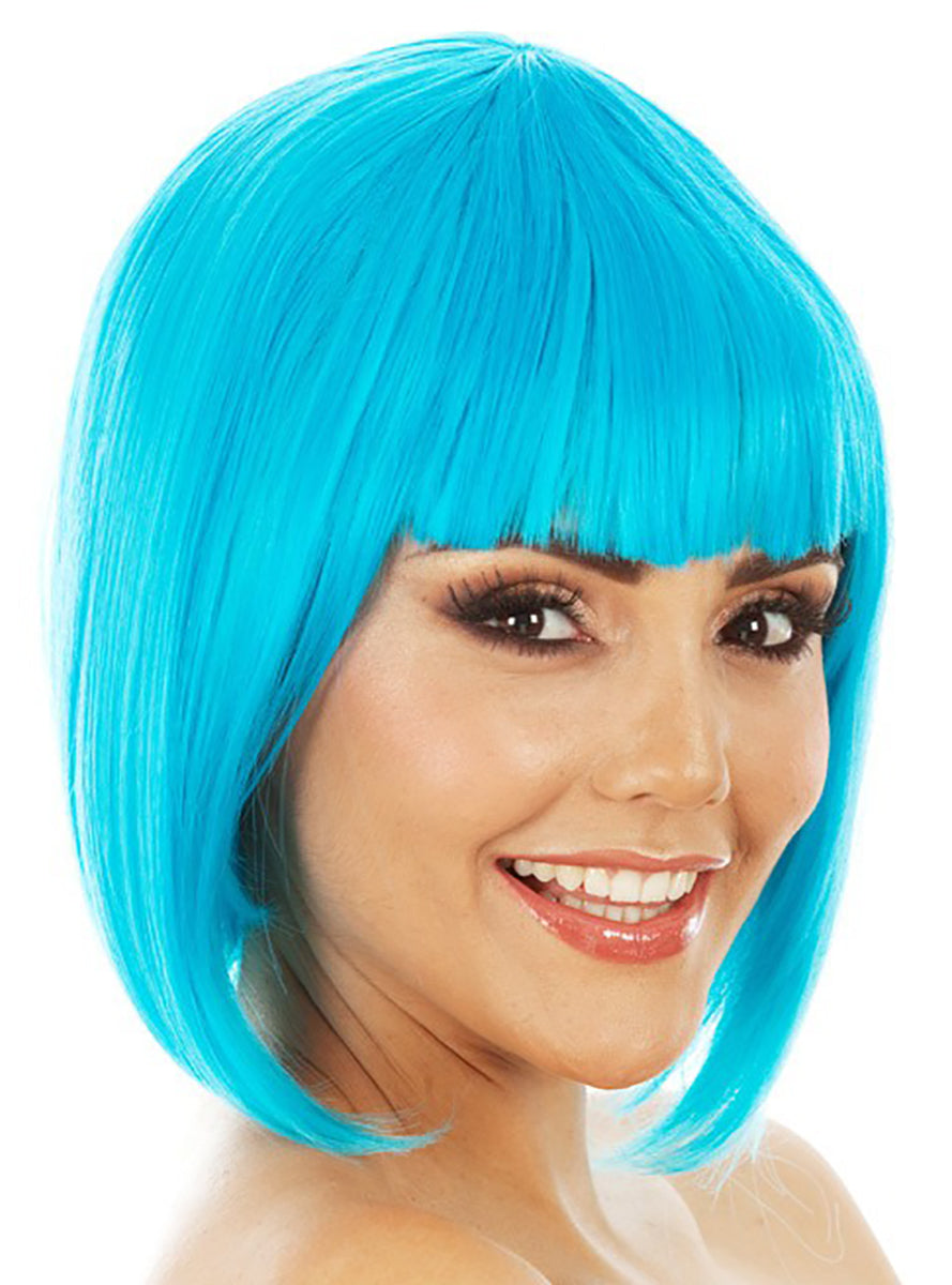 Bright Blue Short Bob Wig with Fringe