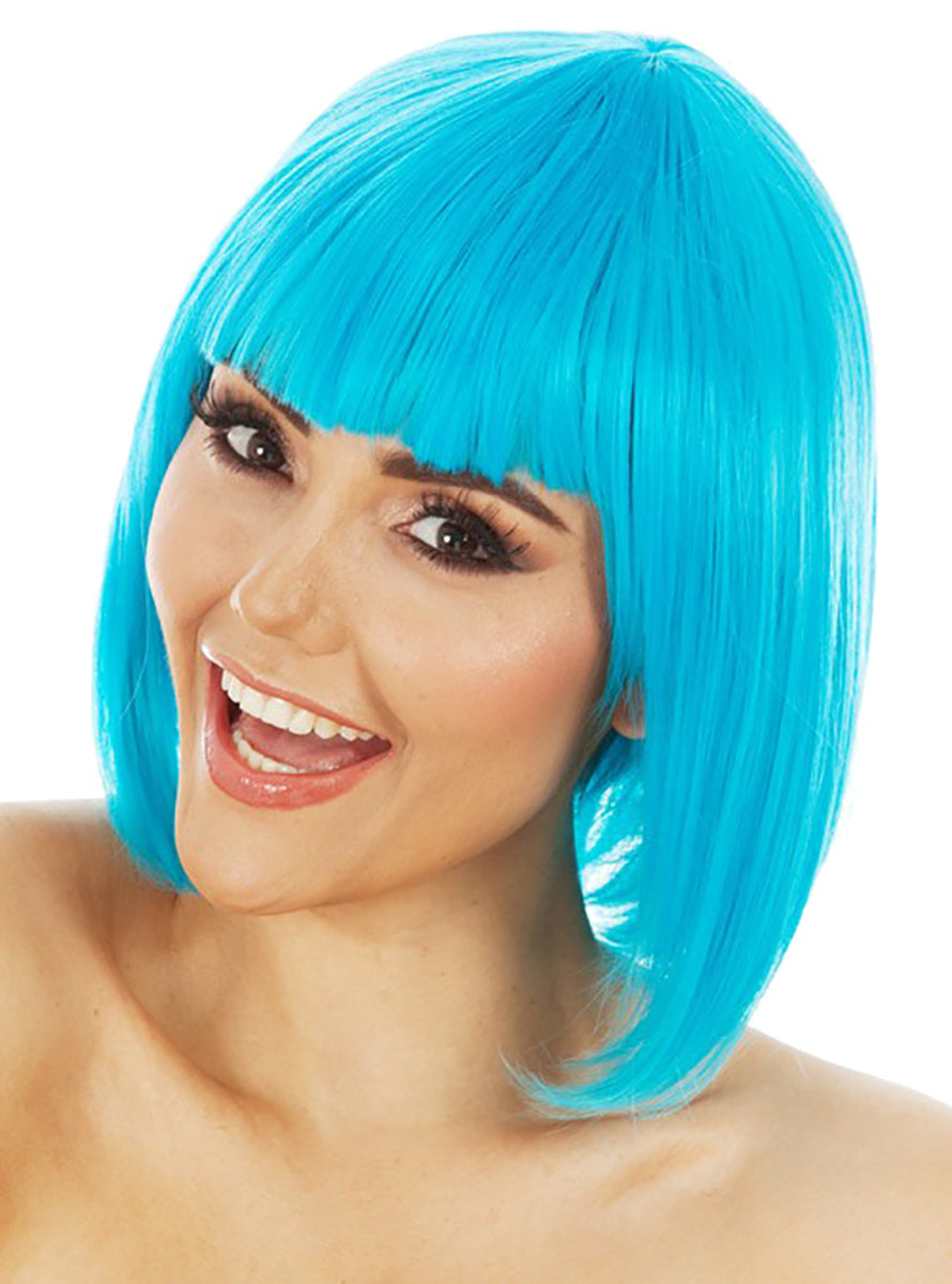 Bright Blue Short Bob Wig with Fringe