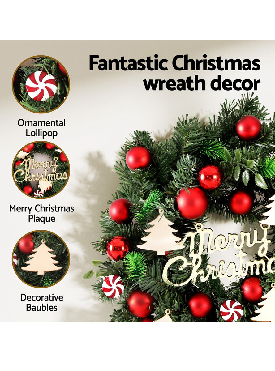 Jingle Jollys Merry Christmas Wreath with Baubles 40cm - Info Image 2