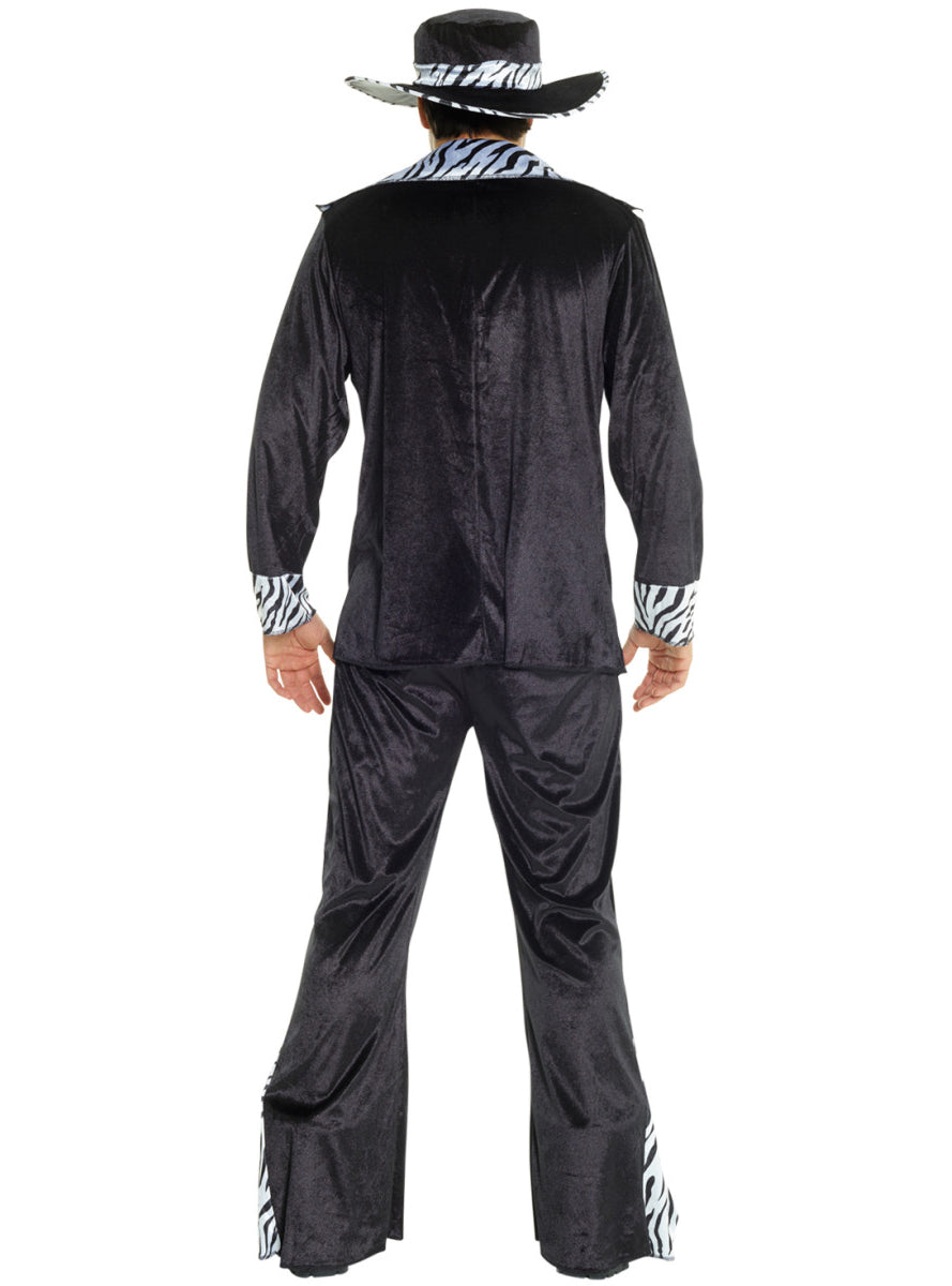 Black Zebra Print Mens Pimp Suit 1970s Costume - Back Image