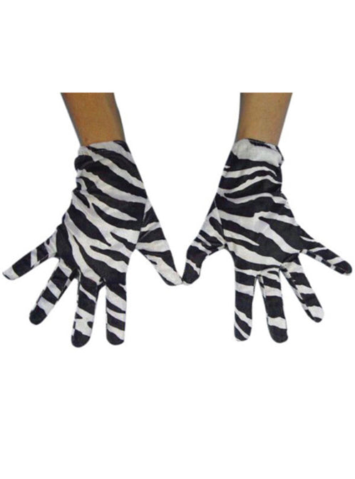 Zebra Print Adults Short Wrist Length Costume Gloves - Main Image