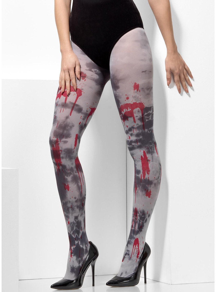 Zombie Womens Blood Drip and Dirt Full Length Stockings - Main Image