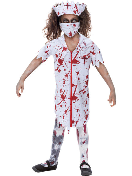 girls halloween bloody zombie nurse costume - Main image