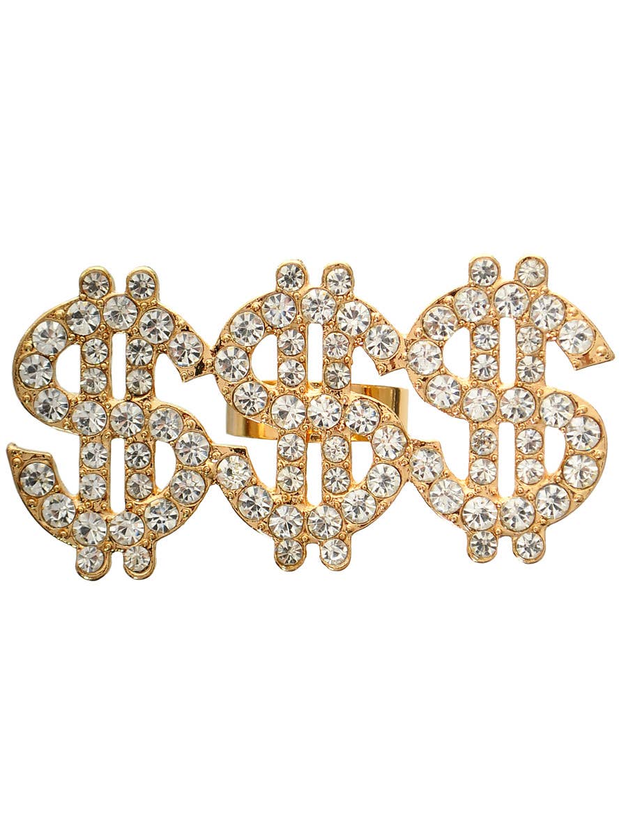 Image of Triple Rose Gold Rhinestone Dollar Sign Costume Ring