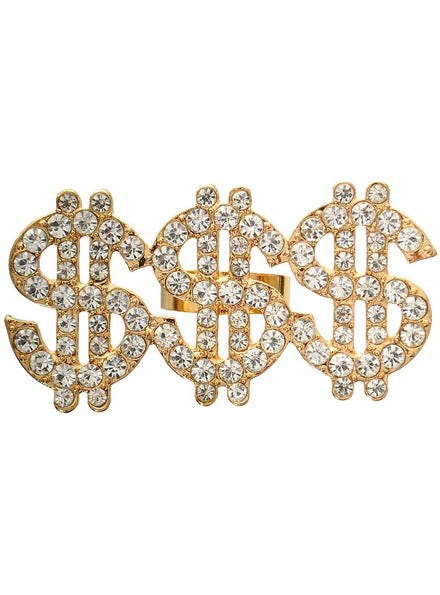 Image of Triple Rose Gold Rhinestone Dollar Sign Costume Ring