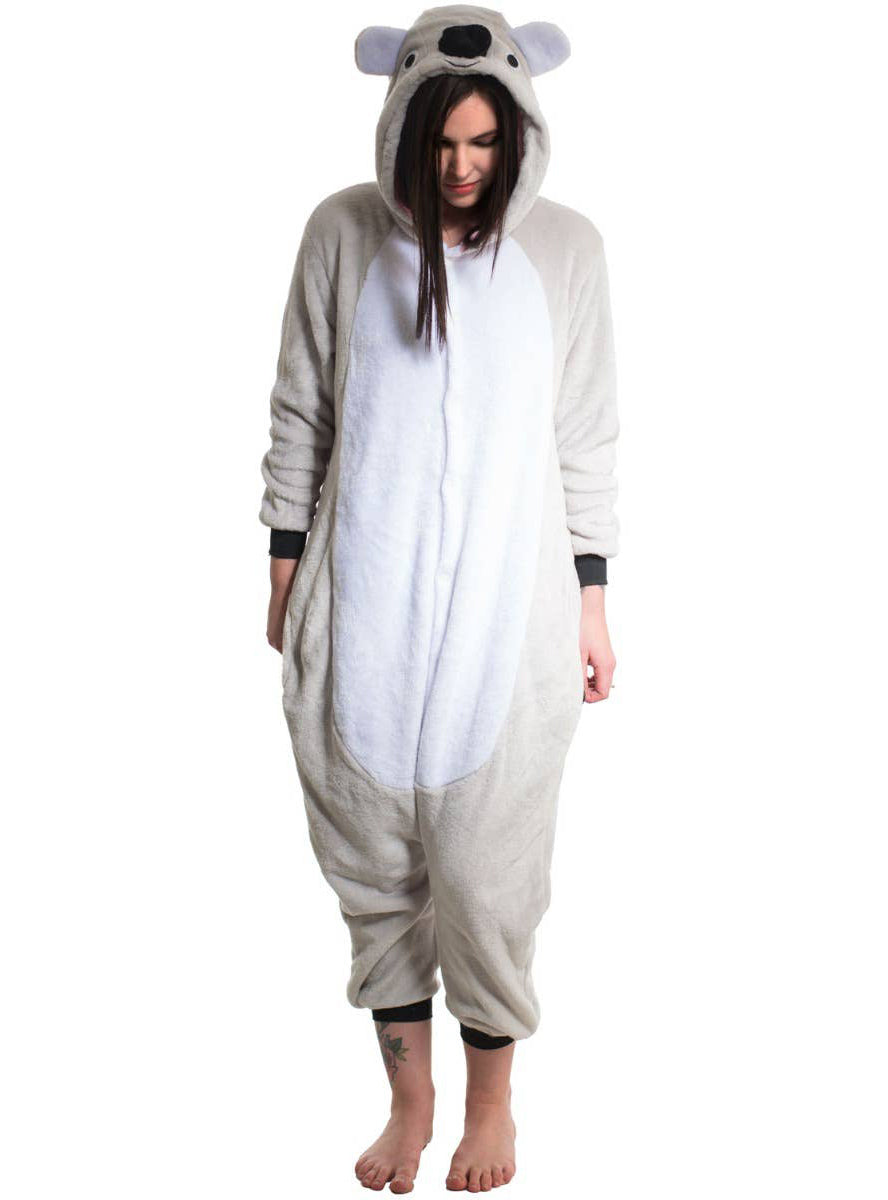 Koala Robe Fluffy Grey and White Koala Costume Onesie | Adults Koala Costume