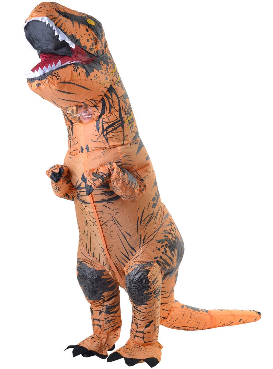 Image Of Inflatable Brown Dinosaur Adult's Costume - Front Image