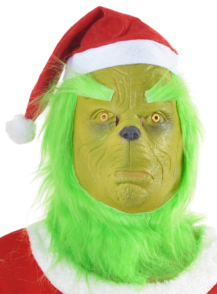 Image of Full Head Green Latex Christmas Mask with Santa Hat