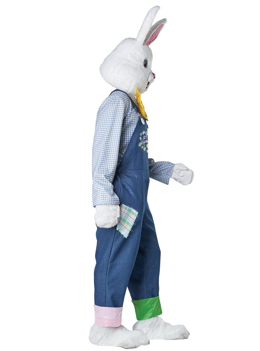 Adults Easter Bunny Mascot Costume With Blue Overalls - Side Image