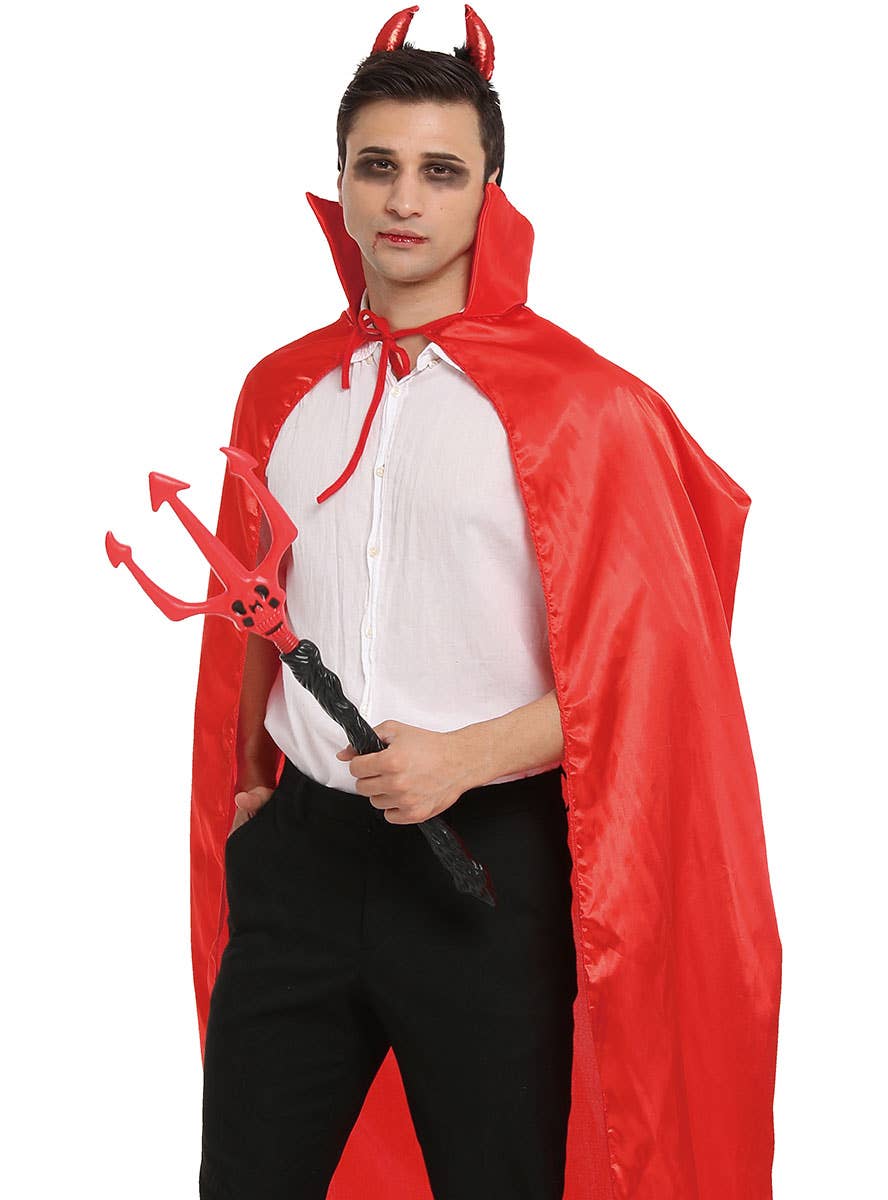Image of Long Shiny Red Devil Halloween Costume Cape - Close  Image