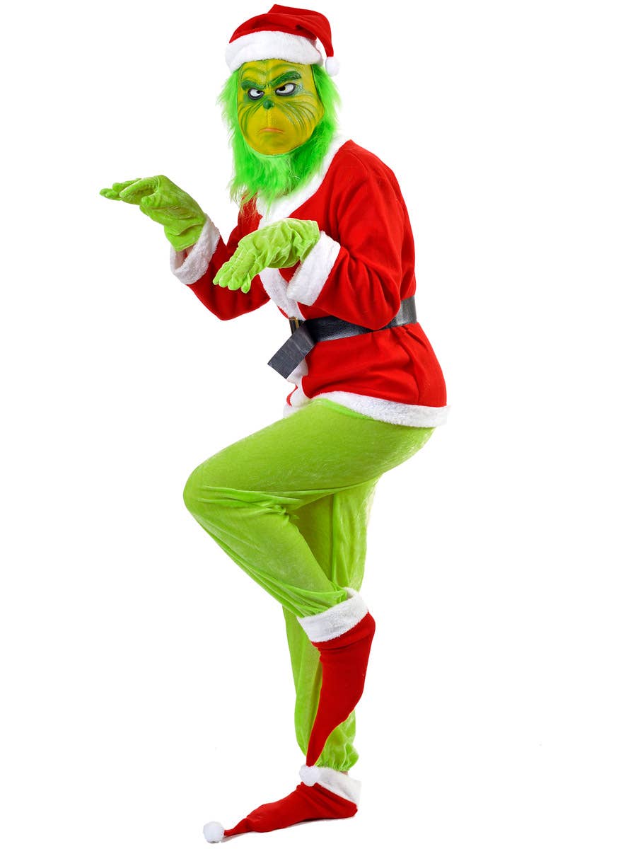 Image of Grinch Adult's Green and Red Santa Christmas Costume - Main Image
