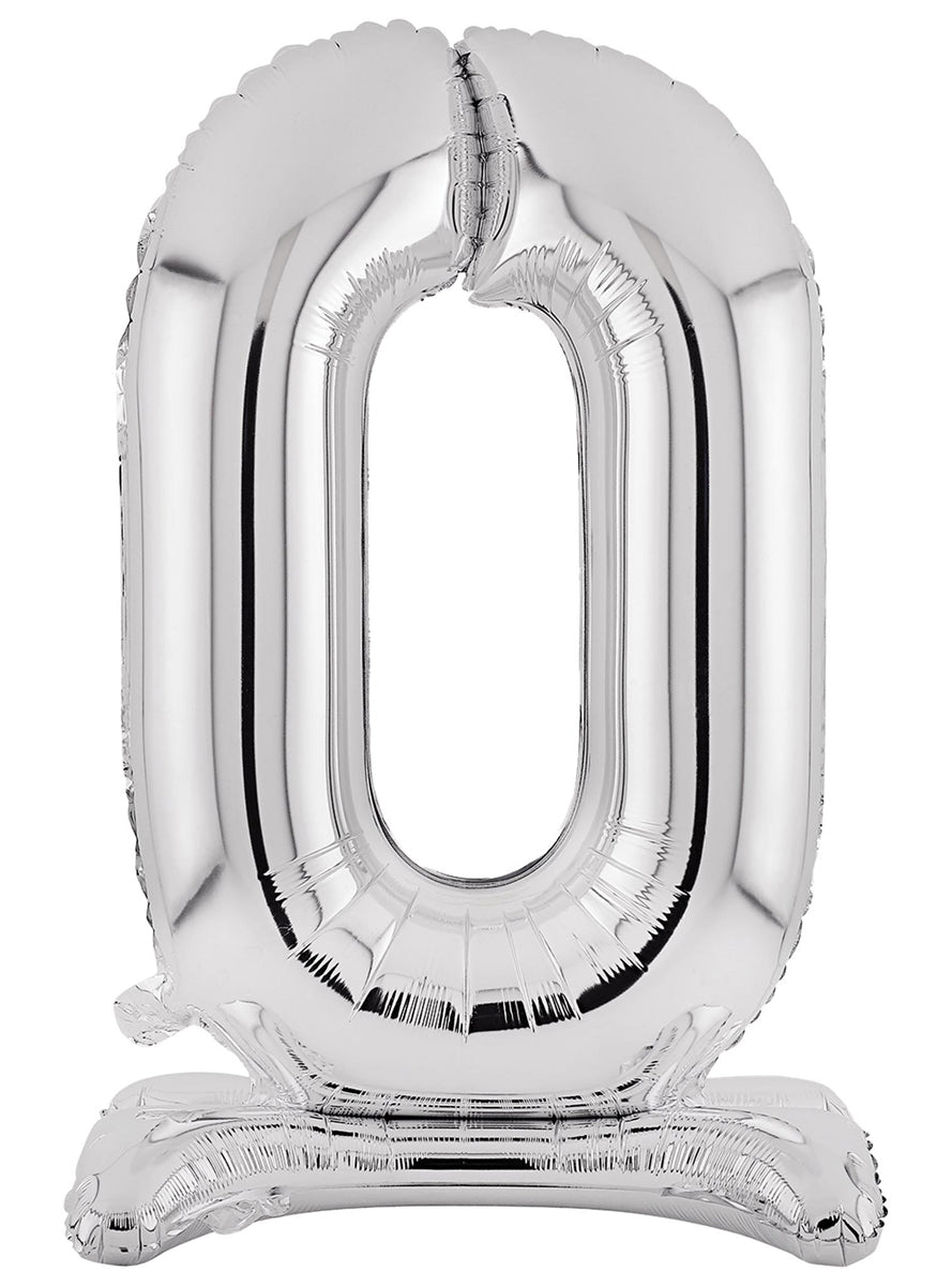 Air Fill Silver Standing 0 Foil Balloon - Main Image