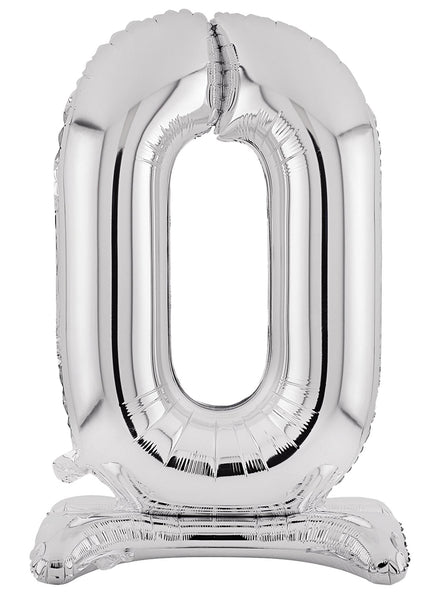 Air Fill Silver Standing 0 Foil Balloon - Main Image