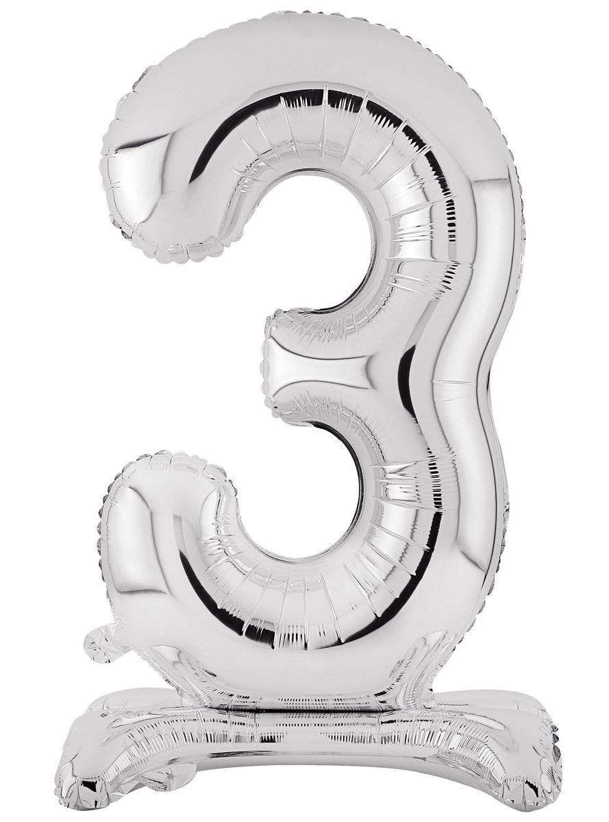 Air Fill Silver Standing 3 Foil Balloon - Main Image