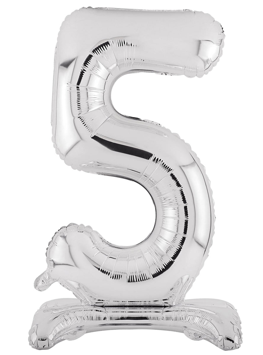 Air Fill Silver Standing 5 Foil Balloon - Main Image