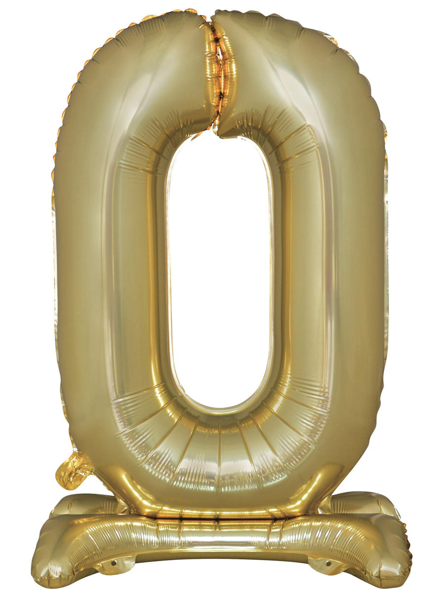 Air Fill White Gold Standing 0 Foil Balloon - Main Image