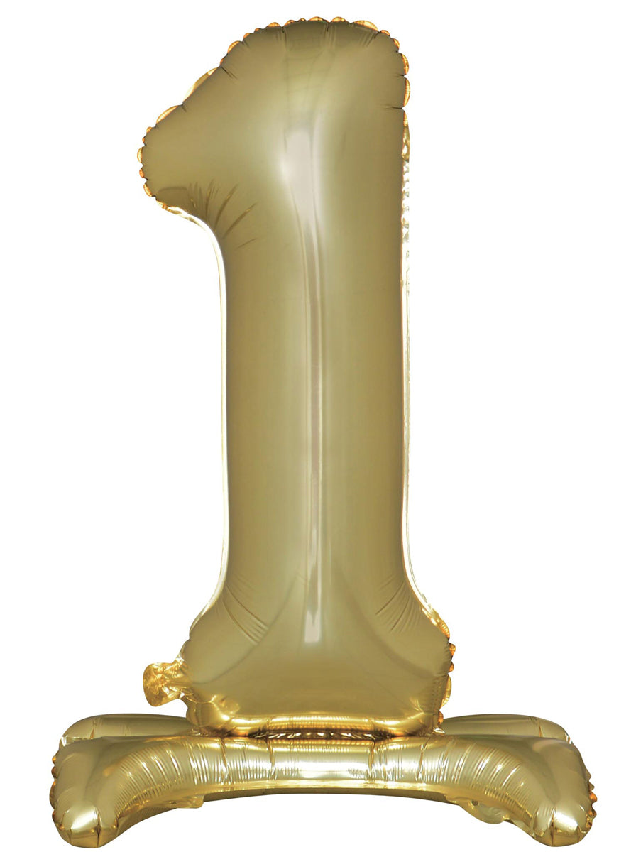 Air Fill White Gold Standing 1 Foil Balloon - Main Image