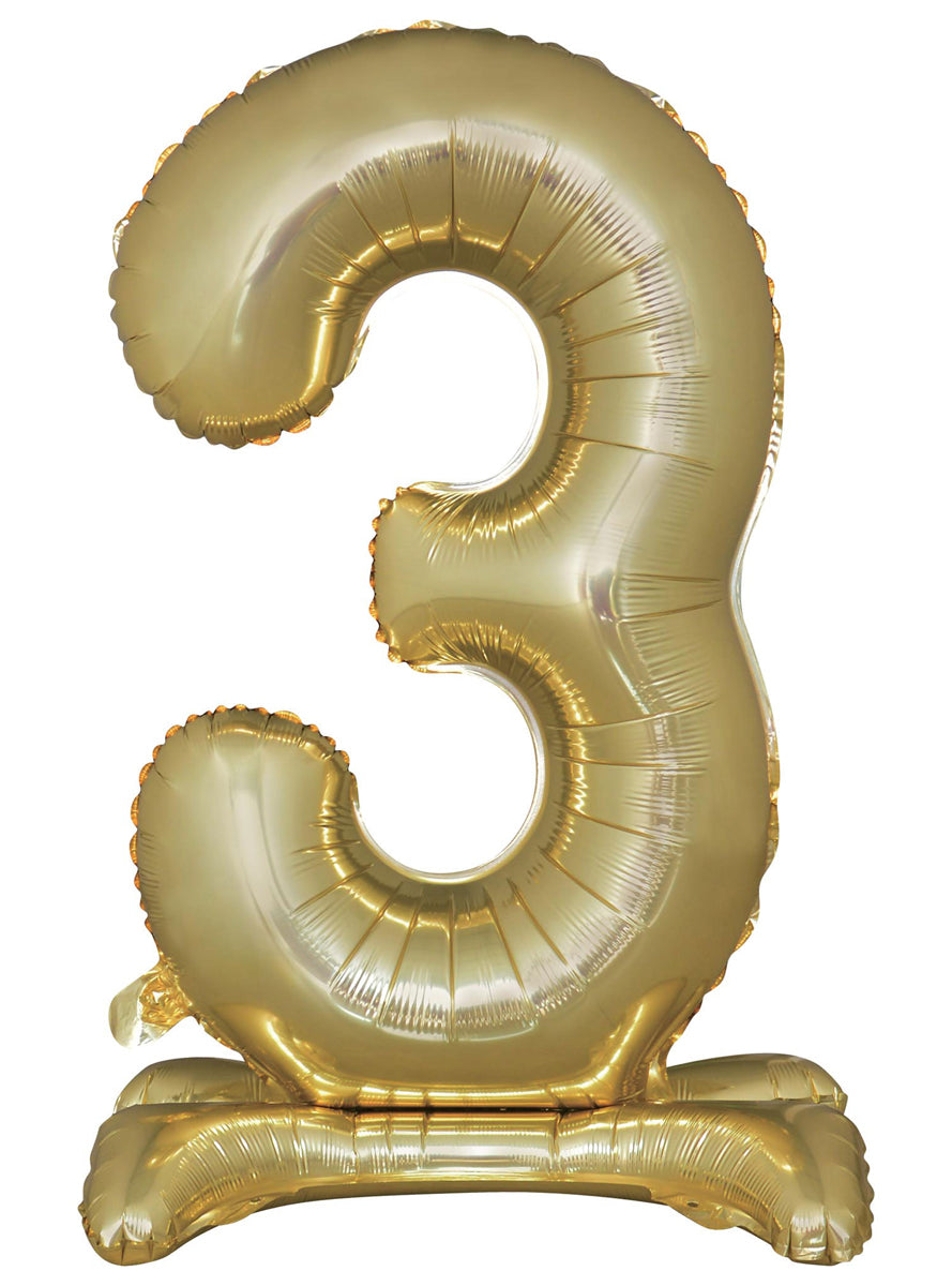 Air Fill White Gold Standing 3 Foil Balloon - Main Image