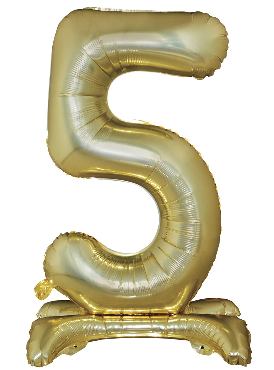 Air Fill White Gold Standing 5 Foil Balloon - Main Image