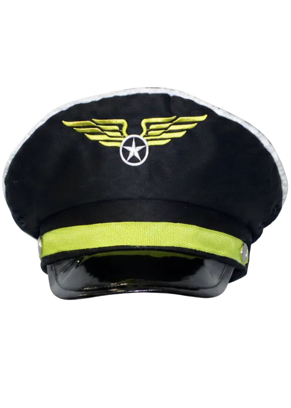 Mens Black Airline Pilot Costume Hat - Main Image