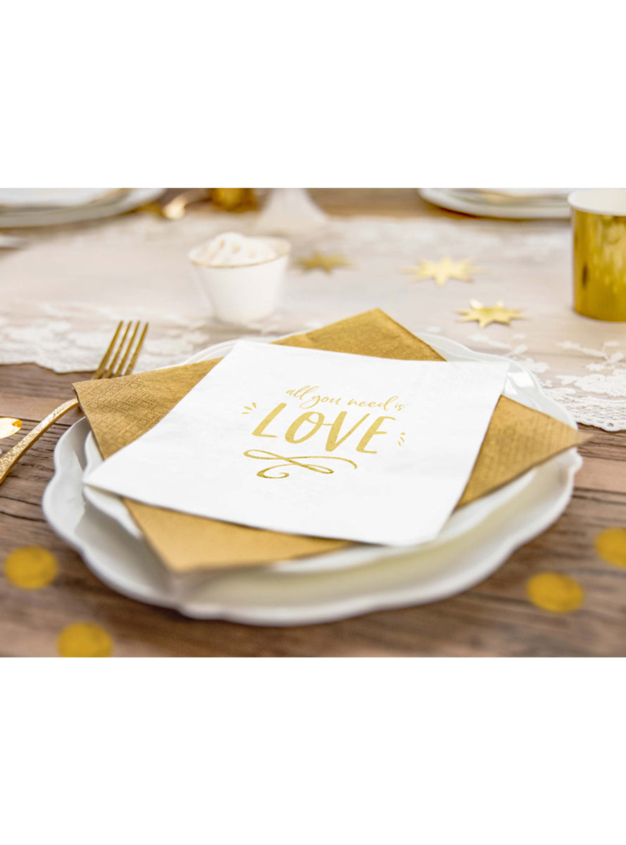 All You Need Is Love 20 Pack White And Gold Lunch Napkins — Lifestyle Image 1