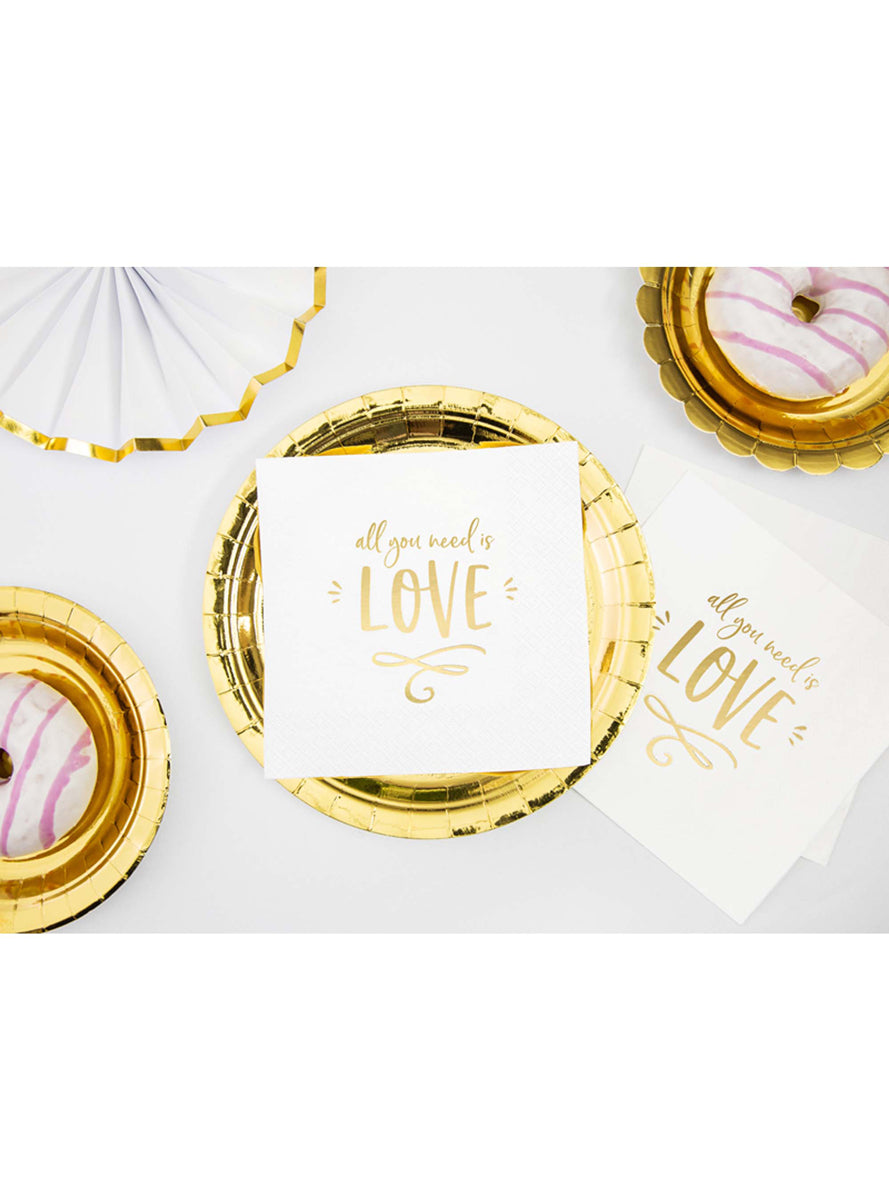 All You Need Is Love 20 Pack White And Gold Lunch Napkins — Lifestyle Image 2