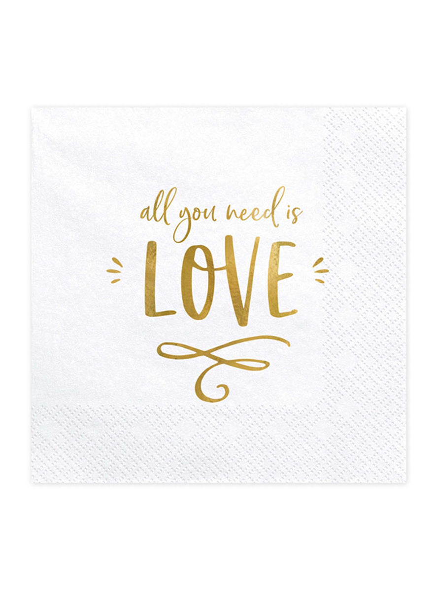 All You Need Is Love 20 Pack White And Gold Lunch Napkins — Main Image