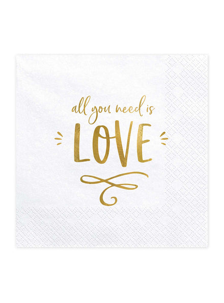 All You Need Is Love 20 Pack White And Gold Lunch Napkins — Main Image