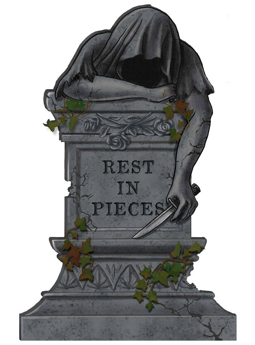 Rest In Pieces Vine Covered Grey Foam Graveyard Tombstone Halloween Prop