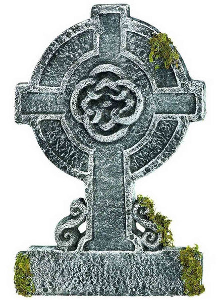 Grey Foam Cross with Moss Detail Graveyard Tombstone Halloween Prop