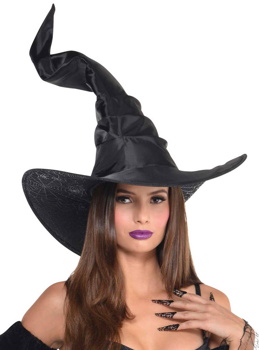 Image of Tall Deluxe Black Satin Crooked Witch Hat