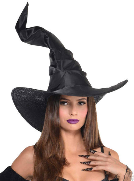 Image of Tall Deluxe Black Satin Crooked Witch Hat