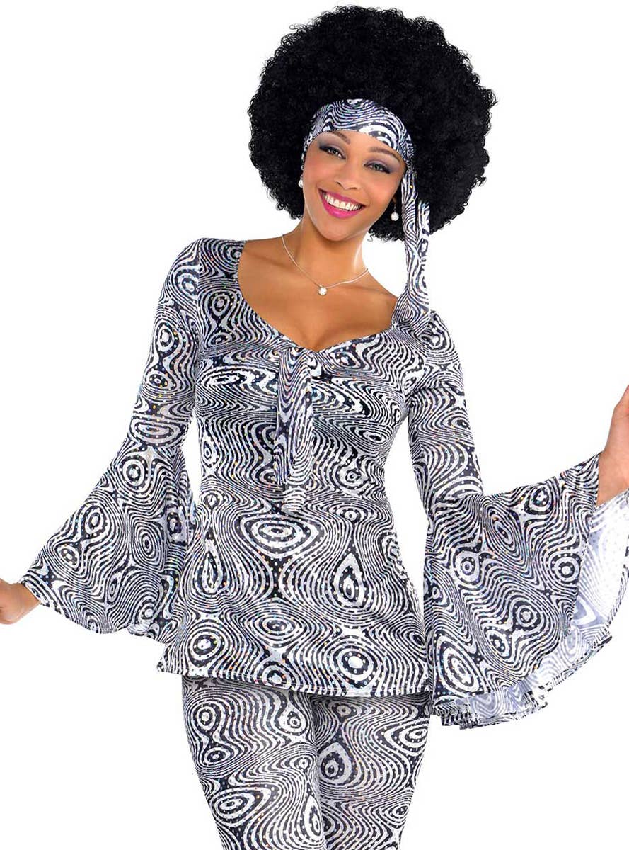 Womens Plus Size Silver Disco 70s Costume - Close Image