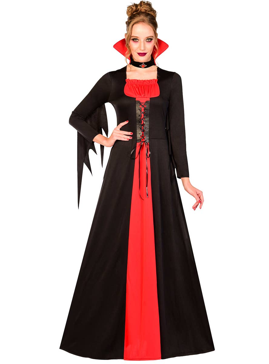 Image of Classic Red and Black Vampire Women's Plus Size Halloween Costume - Main Image
