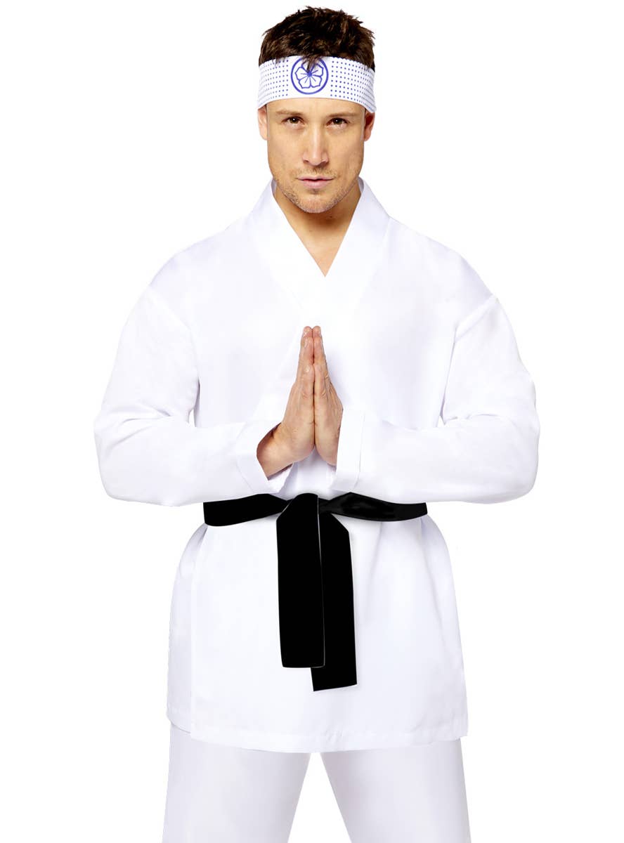 Mens White Cobra Kai Miyagi Do Karate Fancy Dress Costume - Close Image