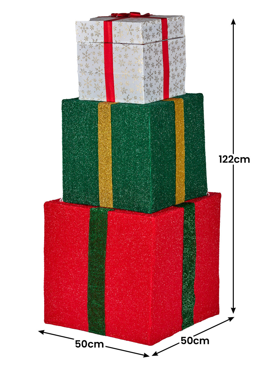 Animated Santa In Present Stack Christmas Decoration 122cm - Dimensions Image 1