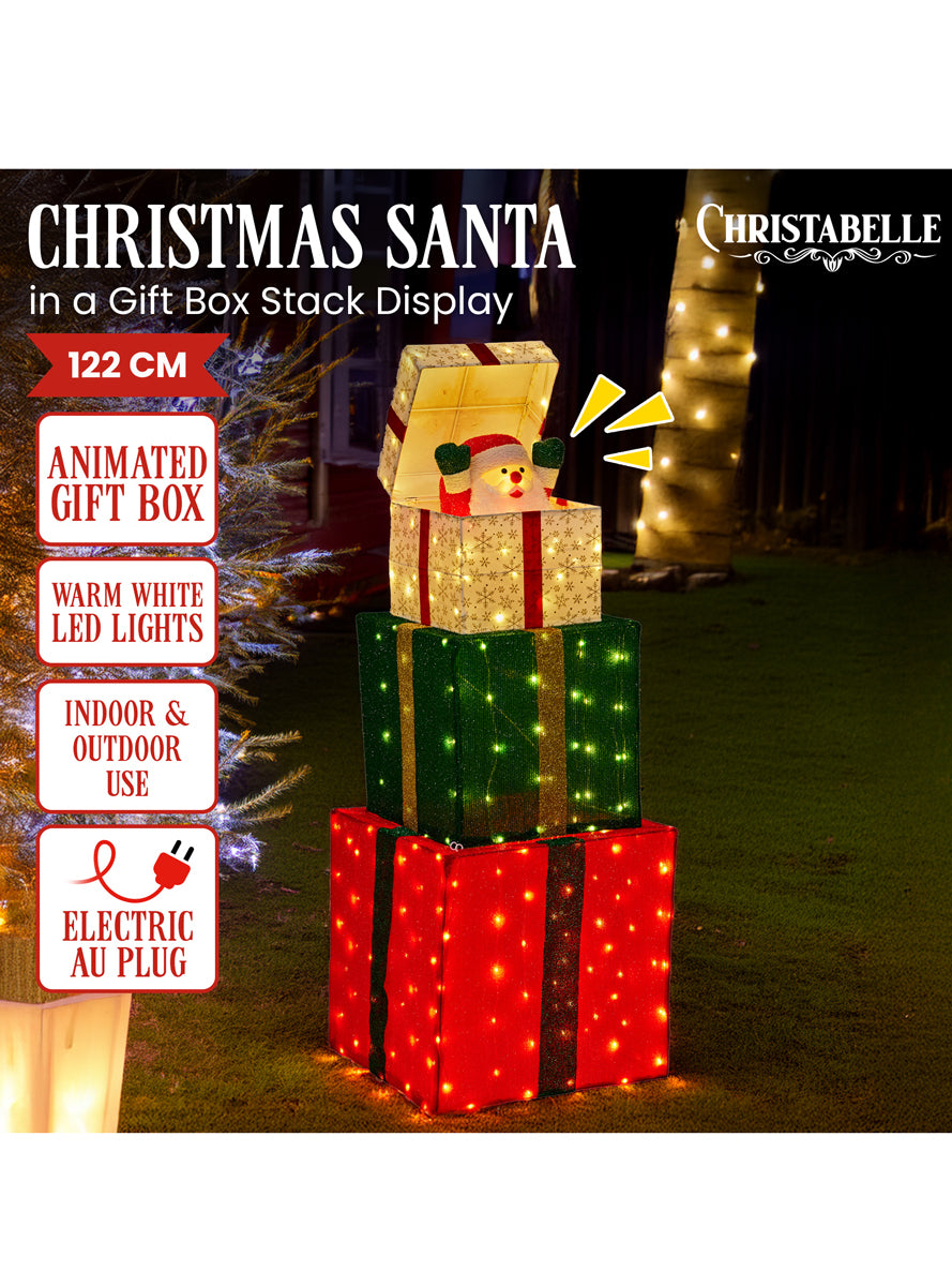 Animated Santa In Present Stack Christmas Decoration 122cm - Info Image 1