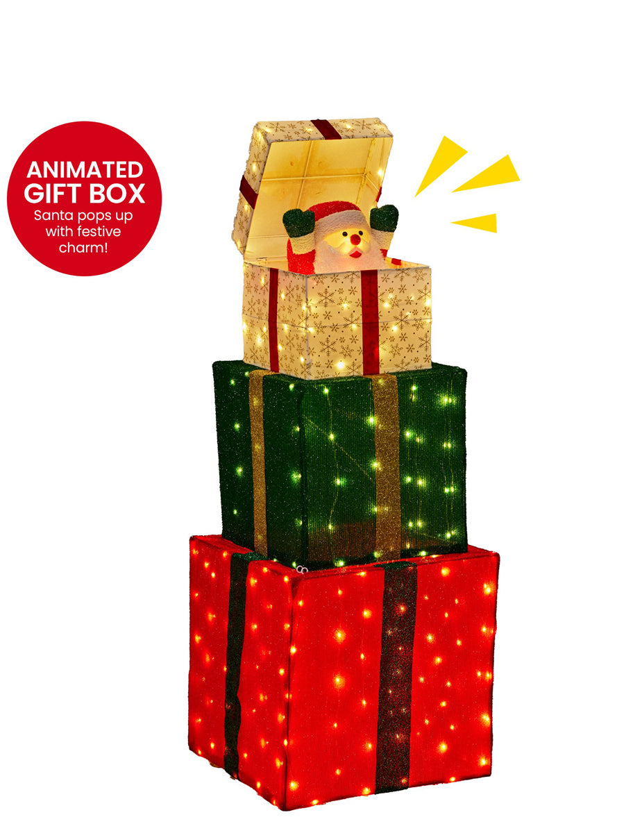 Animated Santa In Present Stack Christmas Decoration 122cm - Info Image 2