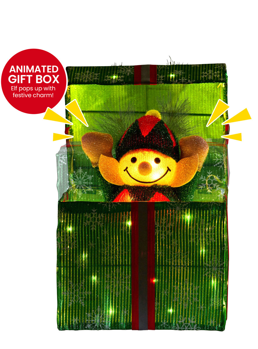 Animated Christabelle Light Up LED Elf in Box Christmas Decoration - Animated Details Image