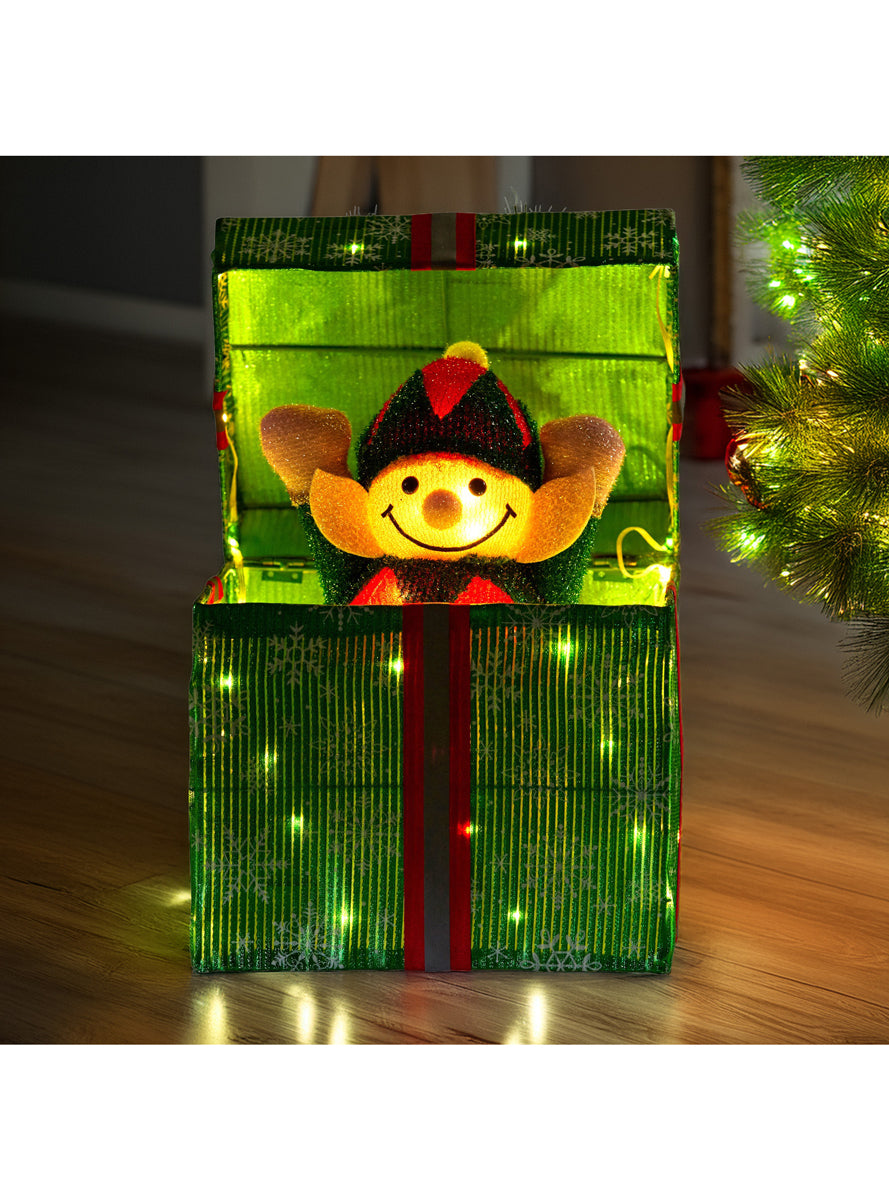 Animated Christabelle Light Up LED Elf in Box Christmas Decoration - Lifestyle Image