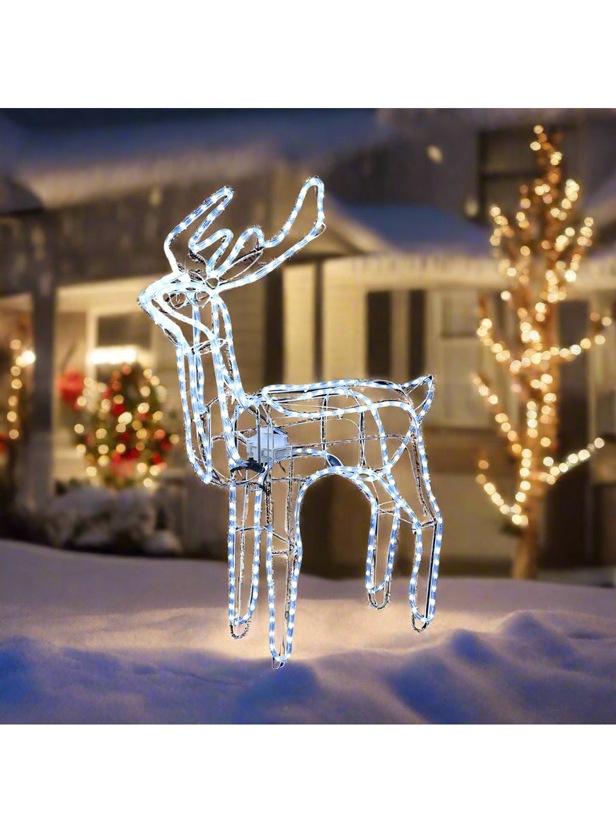 Animated Moving Feeding Reindeer Cool White Christmas Light Decoration - Alternate Image